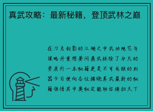 真武攻略：最新秘籍，登顶武林之巅
