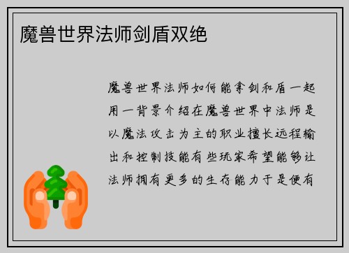 魔兽世界法师剑盾双绝